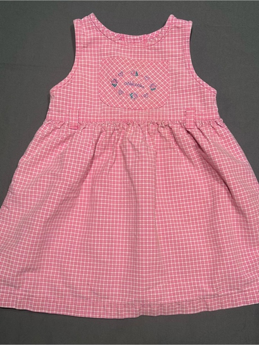 Vintage Oshkosh B’Gosh Pink & White Plaid Dress with Embroidered Details